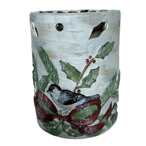 Vintage Wax Warmer Birds Kathy Hatch Tea light Hand painted Holiday White Red